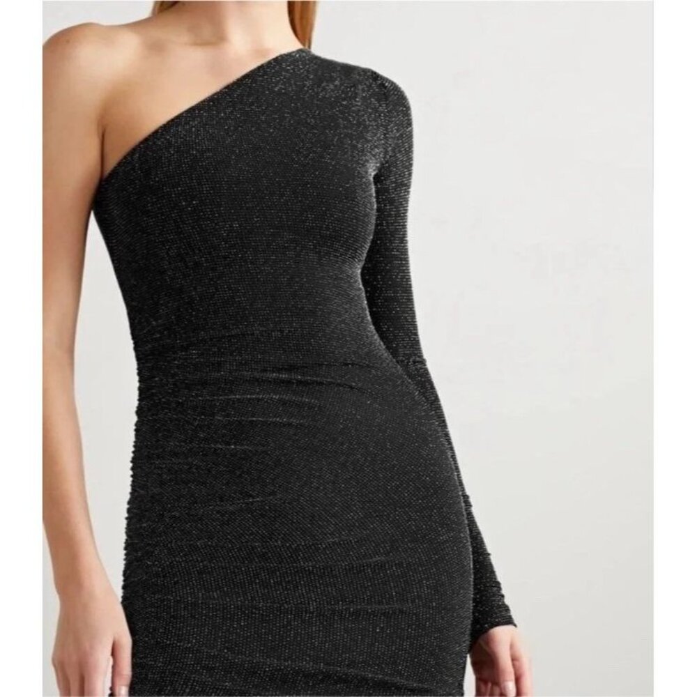 Alix NYC Jordan One-sleeve Ruched Metallic Stretch-jersey Mini Dress Size Large